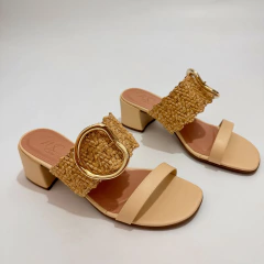 Sandália Open Mule Off White com Palha - 13564