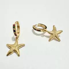 SJ95 Argolinha Estrela com Zircônias Coloridas Banhado a Ouro