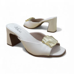 Sandália Open Mule Off White Enteite Dourado - 13873 - loja online