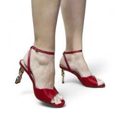 Sandália Vermelha Salto Dourado - 13828 - West Shoes