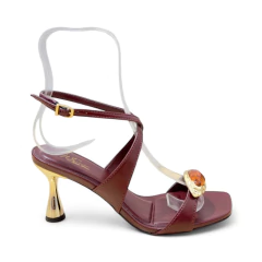 Sandália Bordô Salto Dourado - 13844 - West Shoes
