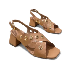 Sandália de Couro Caramelo X Spikes - 13882 - West Shoes