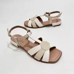 Sandália em Couro Branca/Off - 13699 na internet