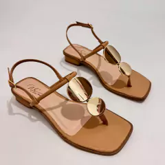 Sandália Nude Bola Dourada Saltinho - 13656 - comprar online