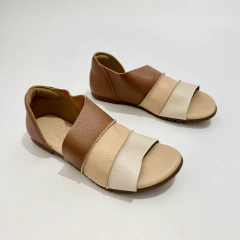 Sandália em Couro Camel/Nude/Off - 13629 - comprar online