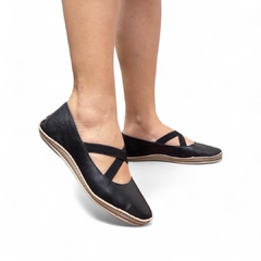 Sapatilha de Couro Preta Elástico - 13781