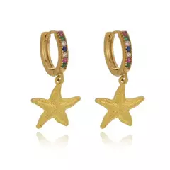 SJ95 Argolinha Estrela com Zircônias Coloridas Banhado a Ouro - comprar online