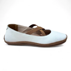 Sapatilha de Couro Branco/Caramelo Elástico - 13784 - West Shoes