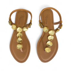 Rasteira Fio Dental Caramelo Enf Dourado - 13864 - West Shoes