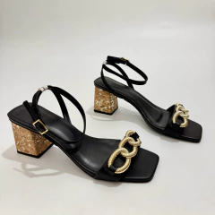 Sandália Preta Salto Cortiça - 13638 na internet