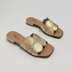 Sandália em Couro Off/Ouro Bola - 13698 - comprar online