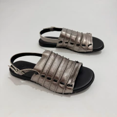 Sandália Rasteira em Couro Prata Nó - Ref 13482