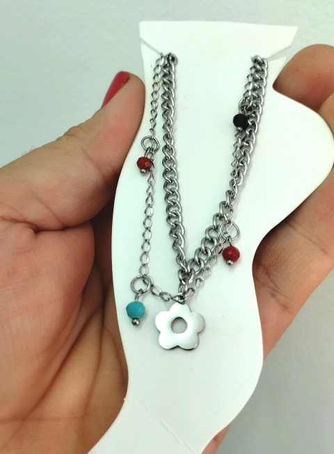 Tobillera doble flor y cristales