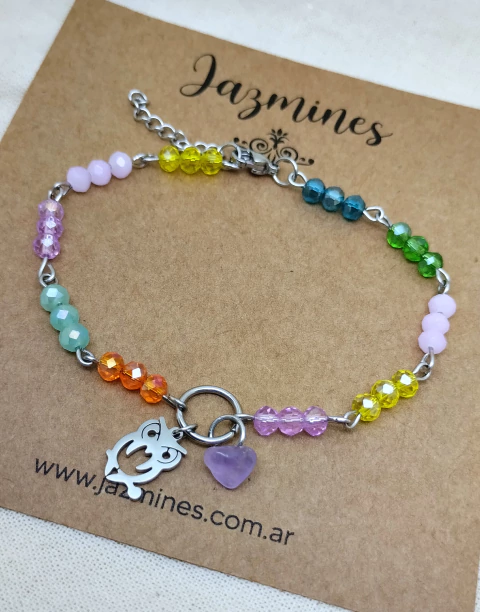 Pulsera multicolor con lechuza y amatista