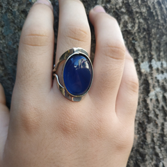 Anillo ágata azul oval regulable