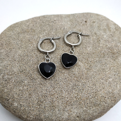 Argollas corazón cristal negro