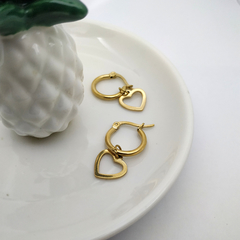 Argollas corazón colgante acero dorado