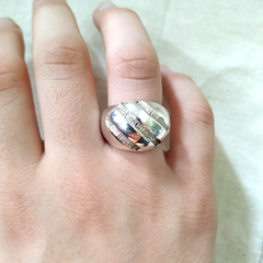 Plata 925 Anillo bombe lineas texturadas