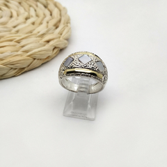 Plata 925 Anillo bombé rombos nácar y oro - comprar online