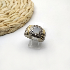 Plata 925 Anillo bombé nácar y oro