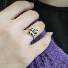 Plata 925 Anillo cruzado con aplique oro Mod56