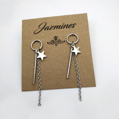 Aros estrellas + cadenita + barrita colgantes - comprar online
