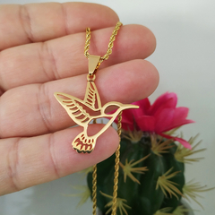 Dije colibrí acero dorado (no incluye cadena) - comprar online