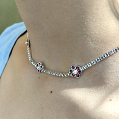 Collar strass flores acero blanco en internet