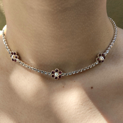 Collar strass flores acero blanco - Jazmines