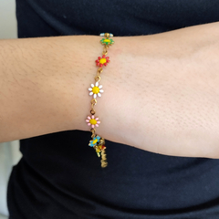 Pulsera flores esmaltadas acero dorado - comprar online