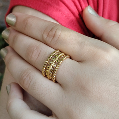 Anillo abierto hojitas con borde acero dorado