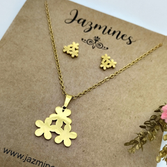 Conjunto flores acero dorado