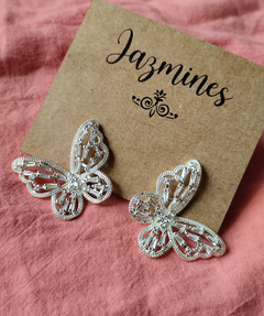 Aros Mariposa brillante acero blanco