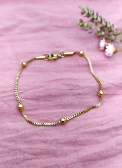 Pulsera Veneciana con bolitas acero dorado