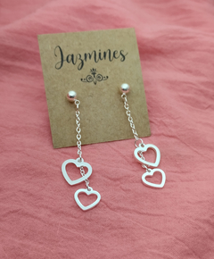 Aros colgantes corazones acero blanco