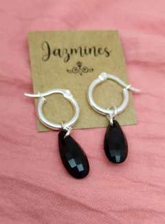 Argollas con gota cristal colgante acero blanco - comprar online