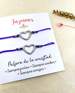 Par pulseras hilo corazón calado