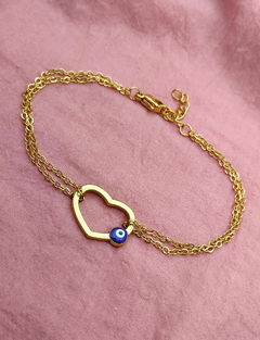 Pulsera centro corazón con ojo turco acero dorado en internet