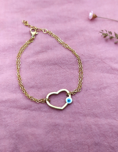 Pulsera centro corazón con ojo turco acero dorado - comprar online