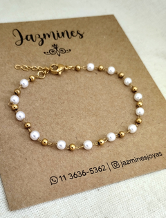 Pulsera perlitas y esferas acero dorado - comprar online