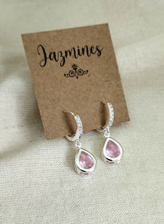 Argollas con gota cristal rosa