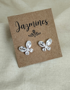 Aros Mariposas cristal acero blanco