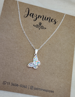 Collar mariposa multicolor acero blanco - Jazmines
