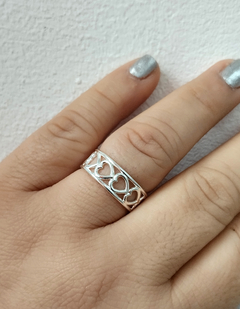 Anillo corazones calados acero blanco abierto