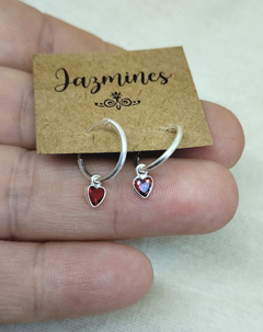 Plata 925 Argollitas mini con dije cubic corazón