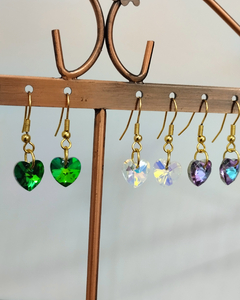 Aros corazón cristal colgantes acero dorado - Jazmines