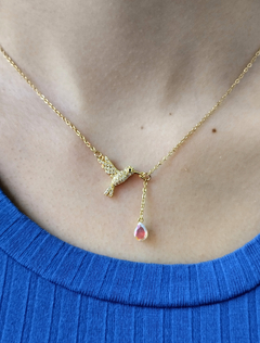 Collar colibrí gota cristal acero dorado - comprar online
