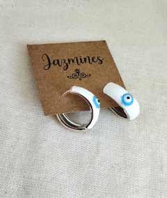 Argollas esmaltadas ojo turco acero blanco