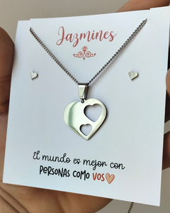 Conjunto collar corazón calado + aros mini