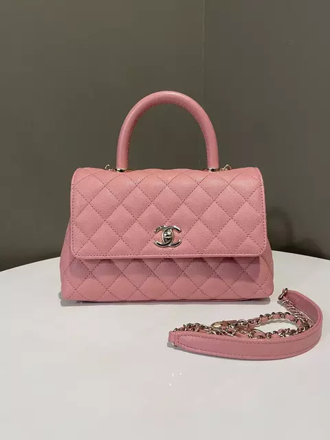Bolsa Chanel Acolchoado Coco Handle Sakura Caviar Rosa 23